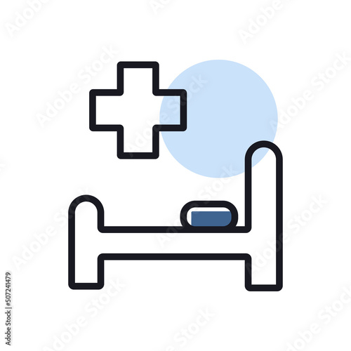 Hospital bed and cross vector icon. Medical sign