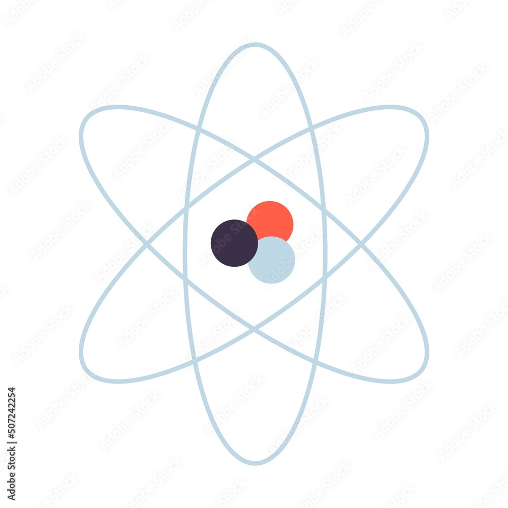 Chemist conducting experiment. Schematic atom with electrons inside ...