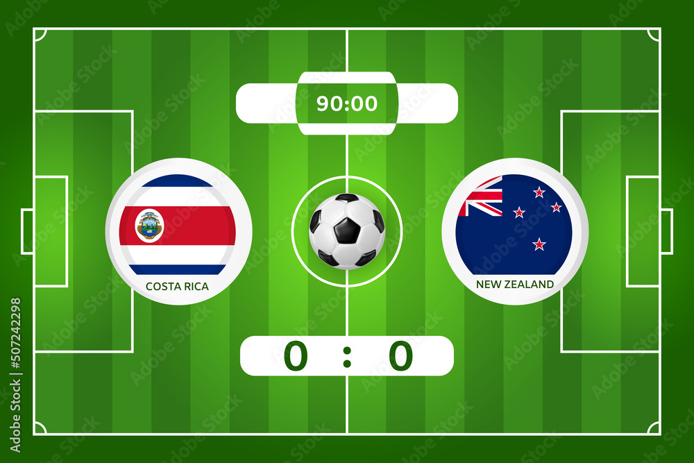 Football match Costa Rica - New Zealand. Infographic banner with text