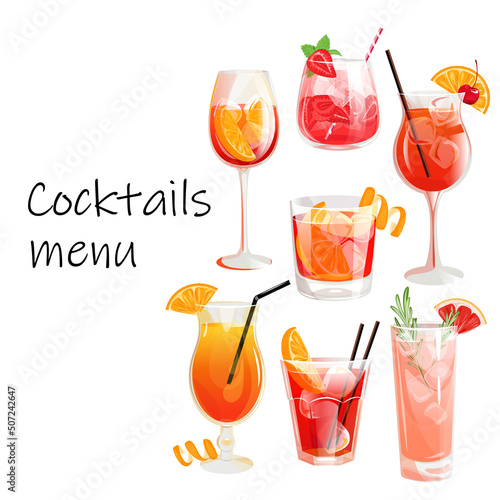 Cocktail menu.Template for summer alcoholic beverages,for advertising,websites.