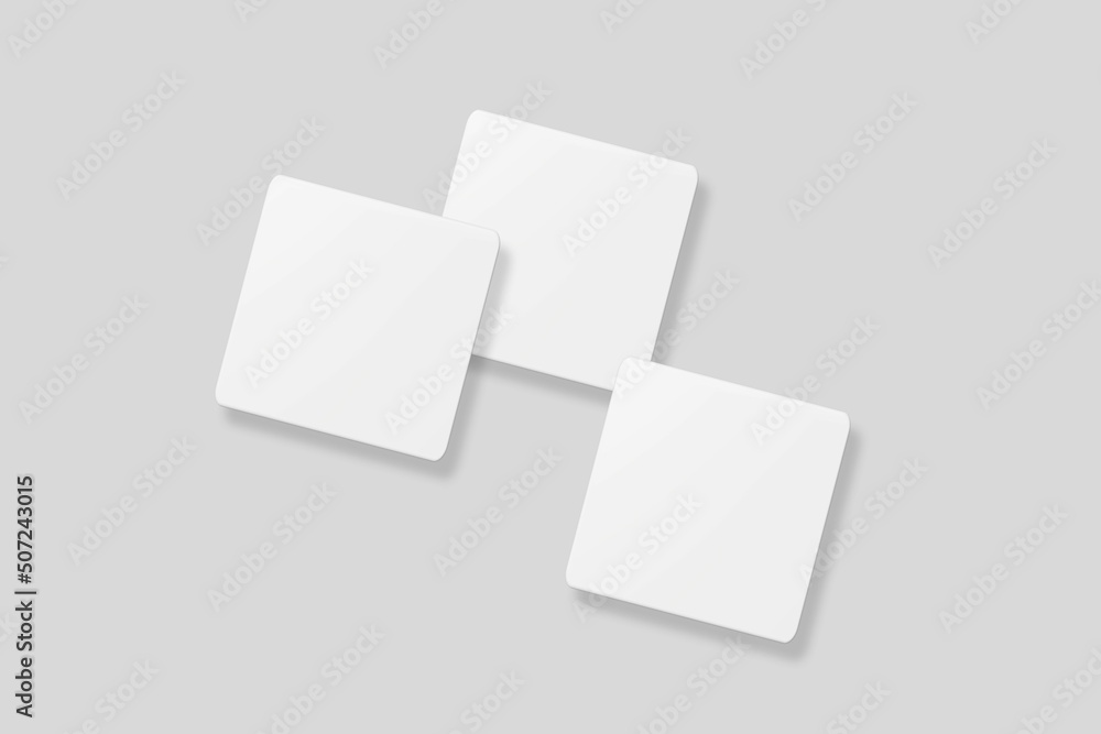 Floating blank square business card for mockup. 3D Render. Floating blank square business card for mockup. 3D Render.