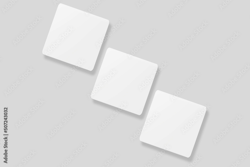 Floating blank square business card for mockup. 3D Render. Floating blank square business card for mockup. 3D Render.