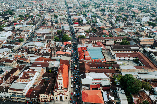 Aerial view of Iquitos, Peru with the Itaya River in the background in the middle of the Amazon Rainforest. photo