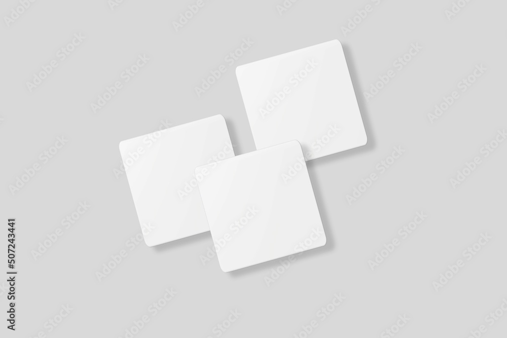 Floating blank square business card for mockup. 3D Render.