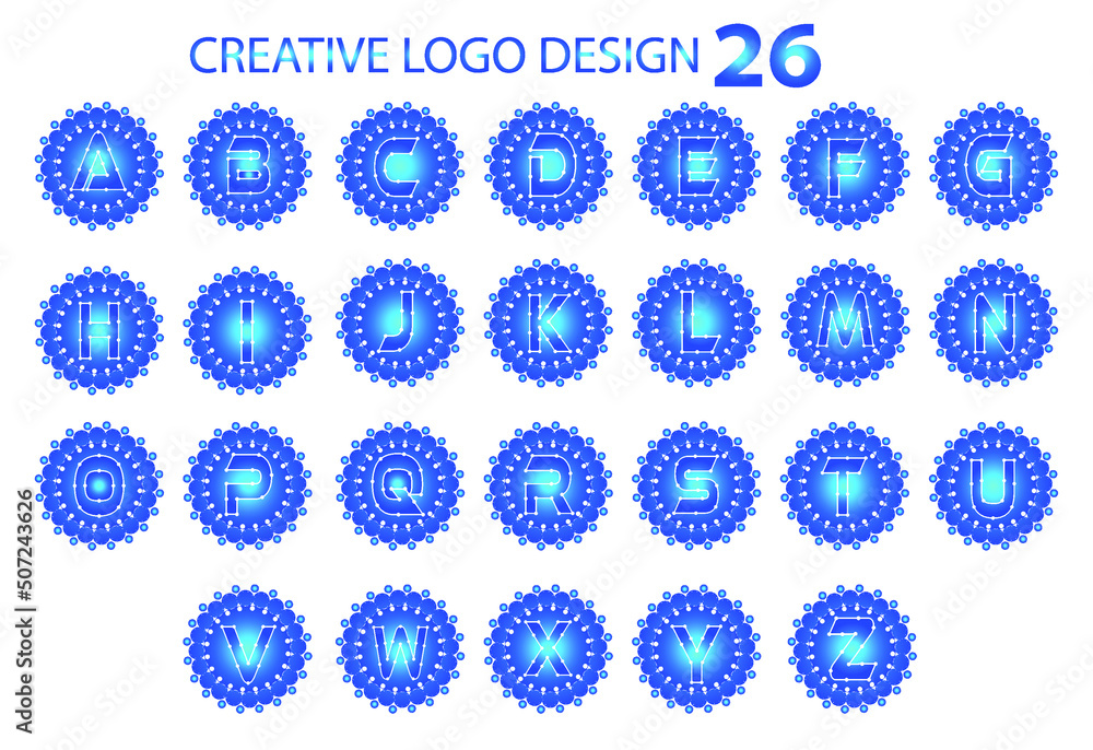 Letter A to Z with circle dot logo and icon design template bundle Letter A to Z with circle dot logo and icon design template bundle