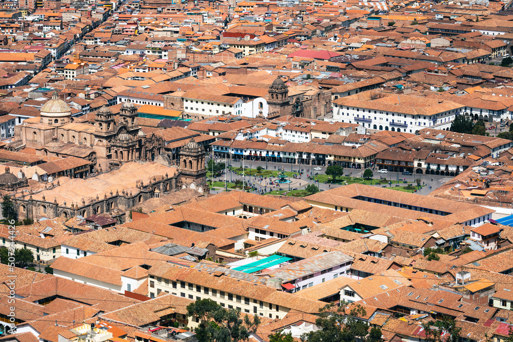 Cusco, View of the centre of Cusco city with the Cathedral, Peru. South America. 