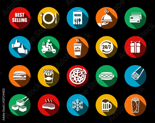 Set of icons food delivery and fast food online store in vector