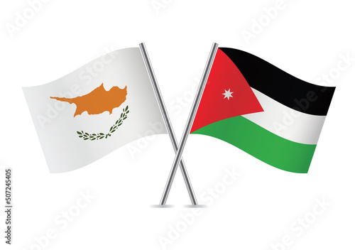 Cyprus and Jordan crossed flags. Cypriot and Jordanian flags on white background. Vector icon set. Vector illustration.