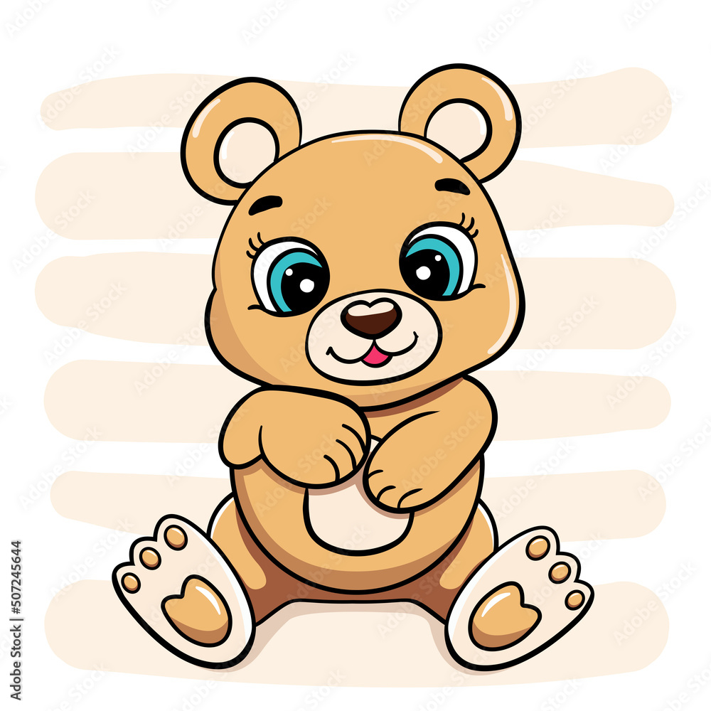 happy cartoon cute baby teddy bear sitting and laughing vector sticker illustration isolated. card for boys. happy cartoon cute baby teddy bear sitting and laughing vector sticker illustration isolated. card for boys.
