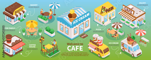 Fotografia Isometric Street Cafe Infographics