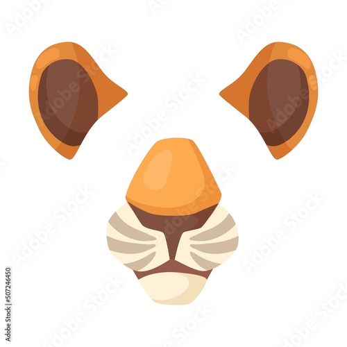 Effect with tiger animal face for selfies vector illustration. Mask with animal ears, noses and muzzles for video chat or mobile app
