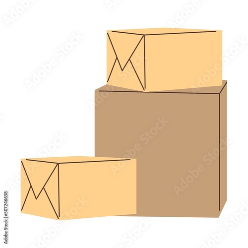 Stack of cardboard mailboxes vector illustration. Couriers delivering correspondence and packages to customers