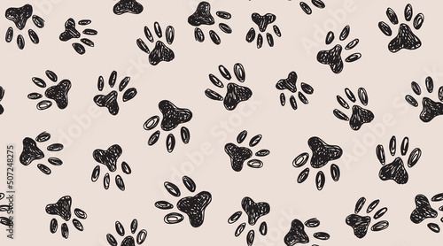Ink Dog's Paw, Cat`s Paw, grunge style, Vector.
