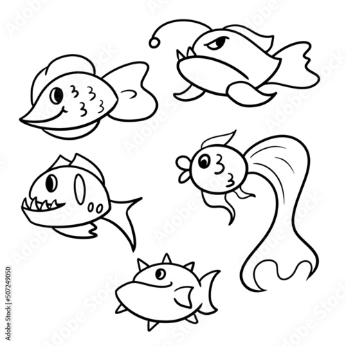 A set of cartoon predatory fish from the aquarium and the ocean, Exotic fish, cartoon fish. Vector