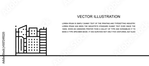 Vector big city, megapolis landscape one line icon. Continuous one line illustration.