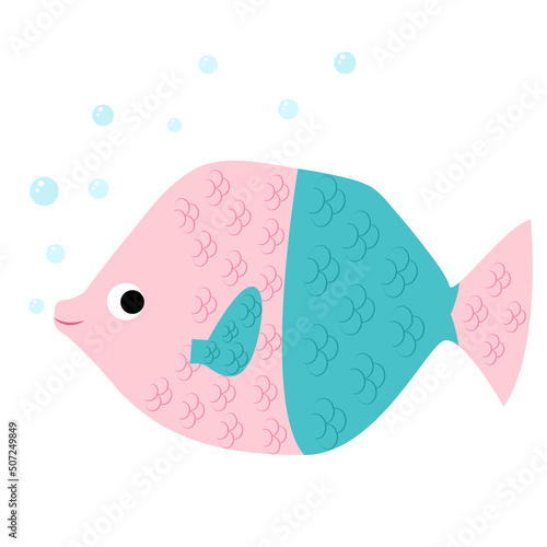 Fish in the water. Blue and pink fish. Ocean animal.