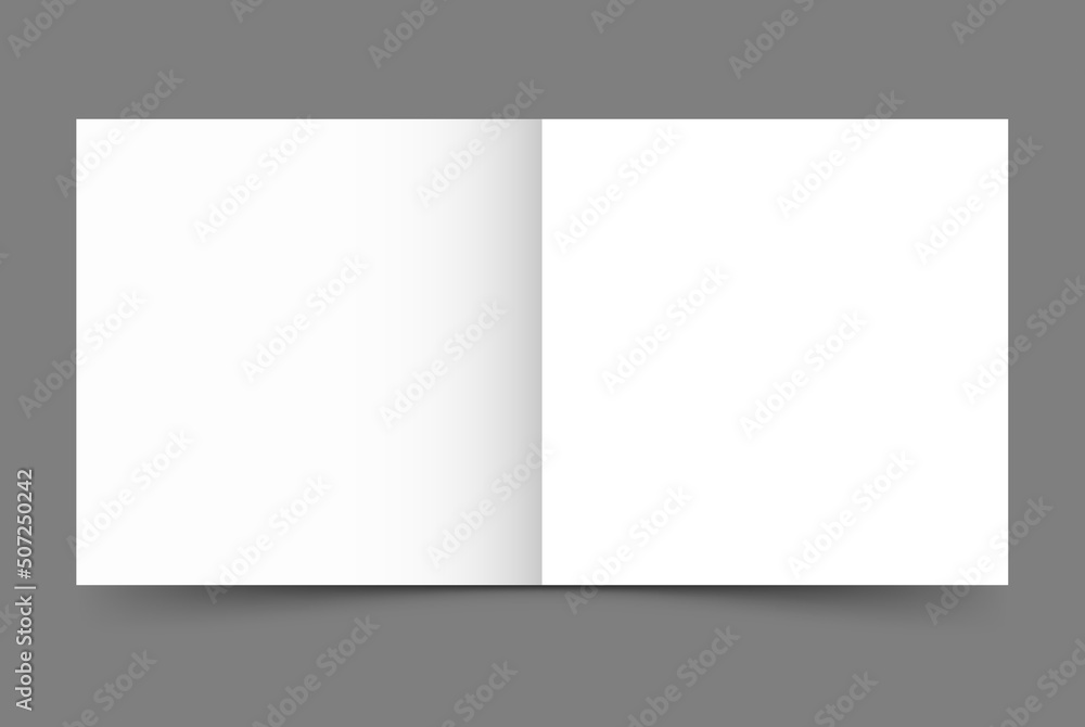 Vector open brochure with blank pages. Blank paper booklet templates. Brochure design isolated on gray background.