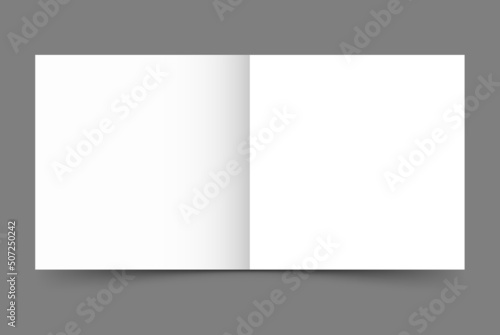Vector open brochure with blank pages. Blank paper booklet templates. Brochure design isolated on gray background.
