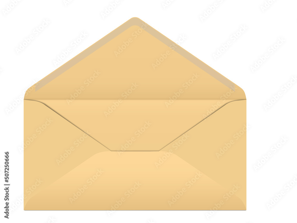Leerer Briefumschlag vor weißem Hintergrund, isoliert, 3D-Illustration Leerer Briefumschlag vor weißem Hintergrund, isoliert, 3D-Illustration