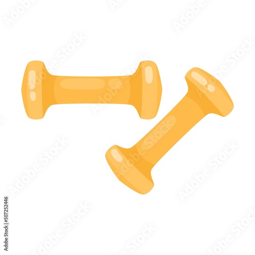 Rubber coated dumbbells. Equipment for gym workout cartoon illustration isolated on white background