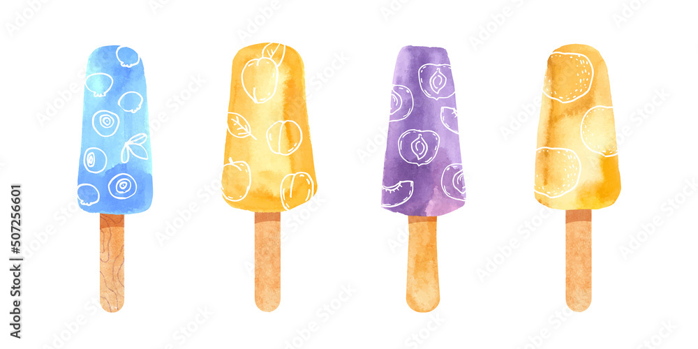 Set of fruit ice cream. Vector flat illustration Set of fruit ice cream. Vector flat illustration