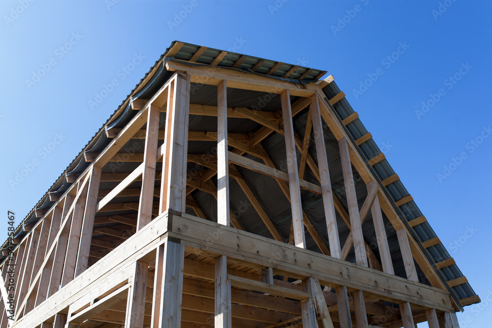 Construction of a wooden frame house Construction of a wooden frame house