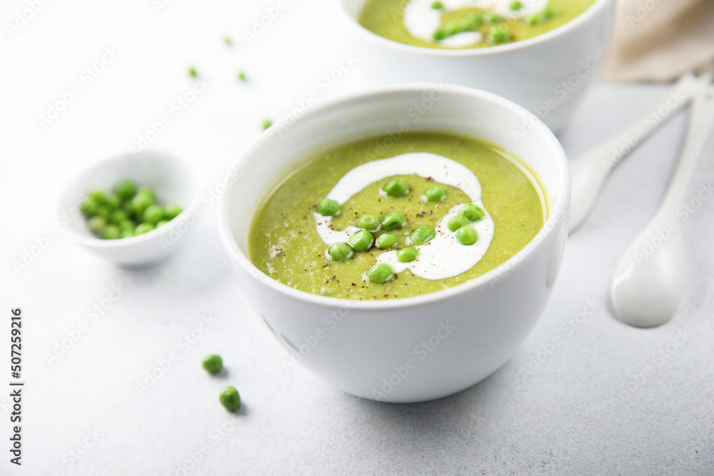 Homemade green pea soup with cream Homemade green pea soup with cream