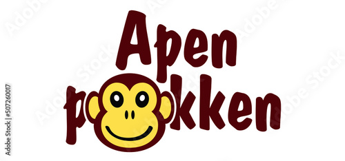 Cartoon slogan monkey virus or monkeypox to translate in Dutch apenpokken. The virus belongs to the genus Orthopoxvirus in the family Poxviridae. infectious disease. Ape face. Vector monkey pox