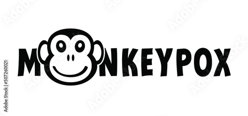 Cartoon monkey virus or monkeypox. The virus belongs to the genus Orthopoxvirus in the family Poxviridae. infectious disease. Ape face with yellow banana. Vector monkey pox symbol or icon