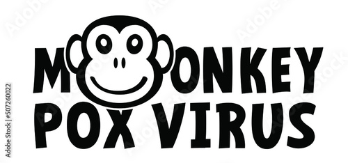 Cartoon monkey virus or monkeypox. The virus belongs to the genus Orthopoxvirus in the family Poxviridae. infectious disease. Ape face with yellow banana. Vector monkey pox symbol or icon