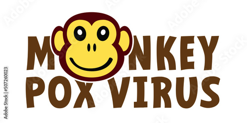 Cartoon monkey virus or monkeypox. The virus belongs to the genus Orthopoxvirus in the family Poxviridae. infectious disease. Ape face with yellow banana. Vector monkey pox symbol or icon