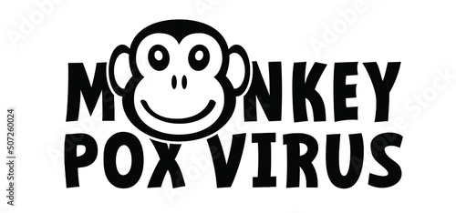 Cartoon monkey virus or monkeypox. The virus belongs to the genus Orthopoxvirus in the family Poxviridae. infectious disease. Ape face with yellow banana. Vector monkey pox symbol or icon