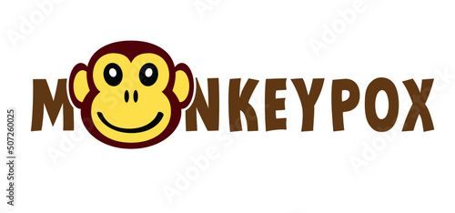 Cartoon monkey virus or monkeypox. The virus belongs to the genus Orthopoxvirus in the family Poxviridae. infectious disease. Ape face with yellow banana. Vector monkey pox symbol or icon