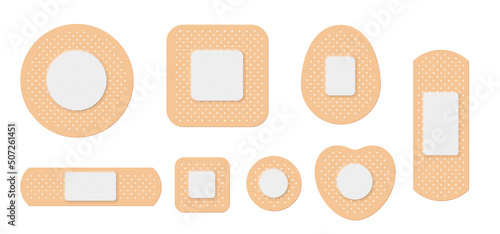 Medical adhesive bandages set, realistic 3d beige sticky plaster patches for first aid