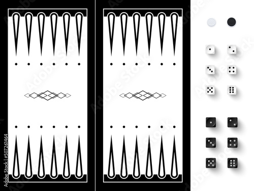 Fotografiet Backgammon black board to play traditional game vector illustration