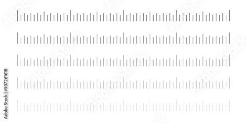 Ruler meter set with horizontal inch scales in different shades of gray vector illustration. Simple dashboard markup without numbers, metric charts for panel indicators collection on white background.