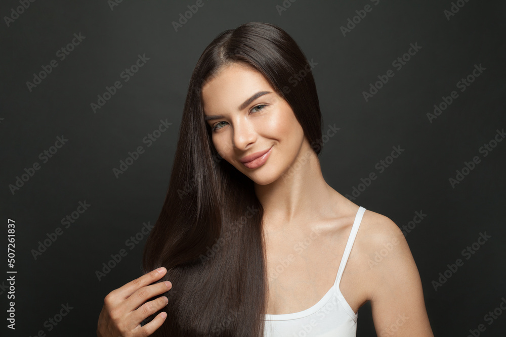 Beauty portrait of brunette woman with smooth long straight hair Beauty portrait of brunette woman with smooth long straight hair