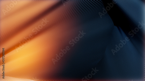 Bright teal or blue metal shapes background with orange light - digital art - abstract 3D illustration