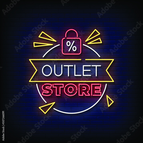 Outlet Store Neon Sign On Brick Wall Background Vector