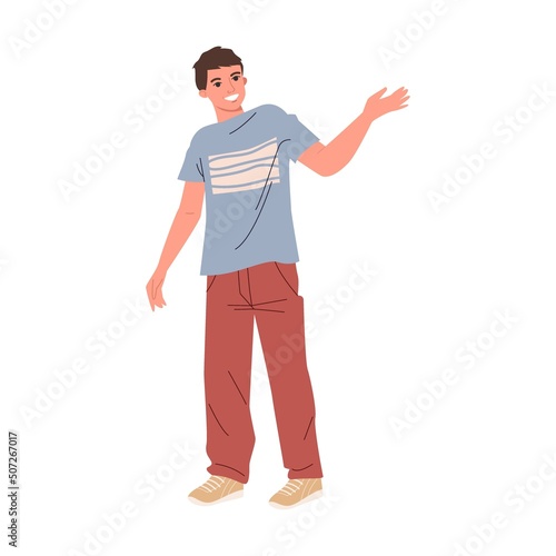 Young man talking vector illustration. Social networks, dialog and conversation concept. Men and women asking, answering questions