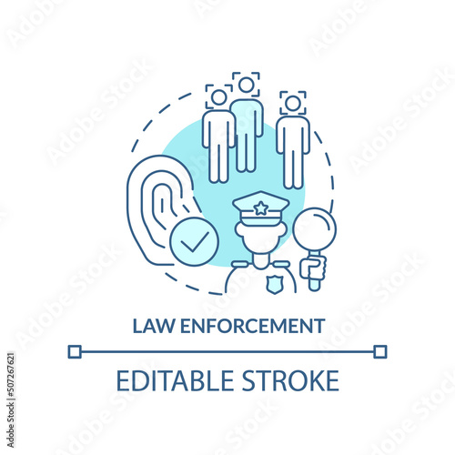 Law enforcement turquoise concept icon. Biometric technology abstract idea thin line illustration. Criminal justice. Isolated outline drawing. Editable stroke. Arial, Myriad Pro-Bold fonts used
