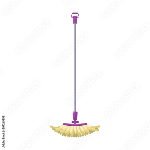 Mop for washing floor. Cleaning supplies flat vector illustration. Household cleaning tools. Brooms, brushes, mops, dustpan isolated on white