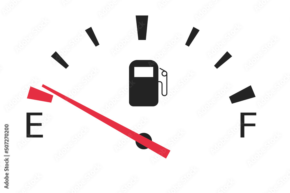 gasoline fuel gauge in car at minimum empty tank - obrazy, fototapety, plakaty 