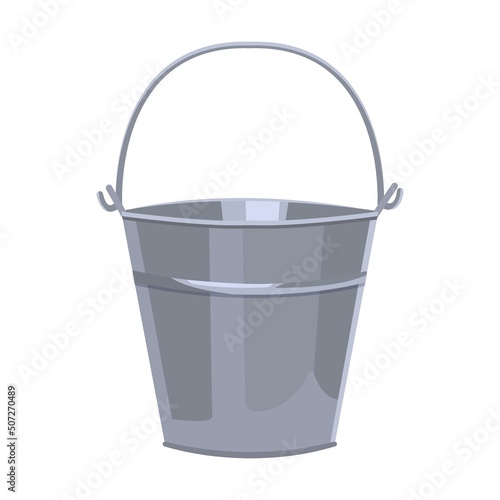 Iron bucket for water. Cleaning supplies flat vector illustration. Household cleaning tools. Brooms, brushes, mops, dustpan isolated on white
