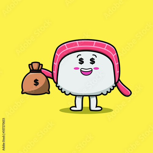Cute cartoon Crazy rich chinese cabbage with money bag shaped funny in modern design