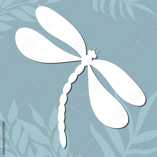 dragonfly white silhouette on abstract background