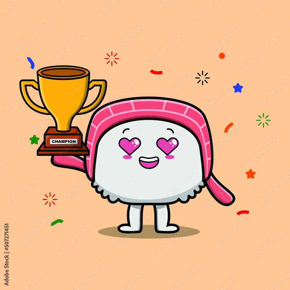 Cute Cartoon character illustration of chinese cabbage is holding up the golden trophy with happy gesture, cute modern style design Cute Cartoon character illustration of chinese cabbage is holding up the golden trophy with happy gesture, cute modern style design