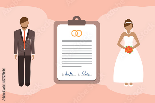 marriage contract info graphic with married couple pictogram