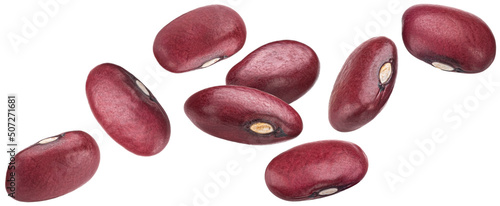 Falling red kidney beans isolated on white background