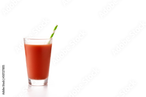 Fresh watermelon juice isolated on white background. Copy space
